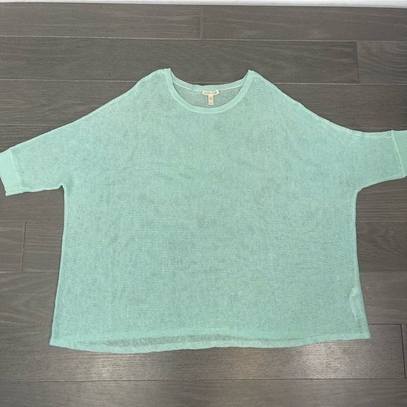 Eileen Fisher Organic Linen Open Knit Top M Boxy Slouchy Dolman Sleeve Sweeter - Picture 14 of 15